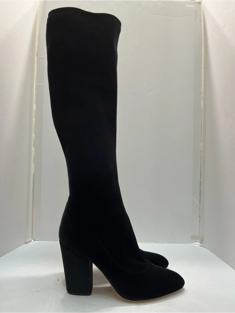 DEIMILLE Italy Black Velvet Knee High Boots Block Heel EU 40 US  9.5  NWOB